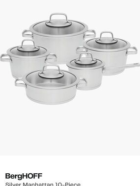 BergHoff Stainless Steel Cookware Set in Silver Manhattan - 10a Piece NEW